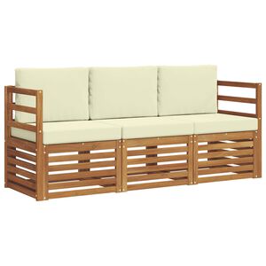 vidaXL Sofas&aelig;t med pude 3 pcs Naturlig og Fl&oslash;de Massivt Akacietr&aelig;