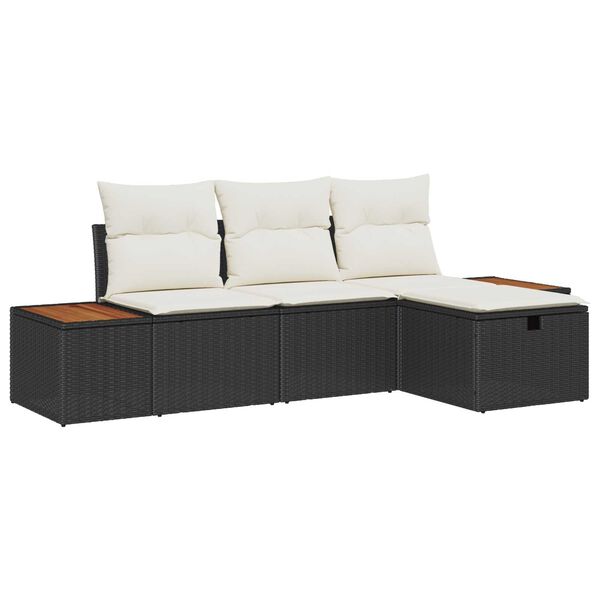vidaXL Havesofa Sæt med pude 4 pcs Sort Poly rattan