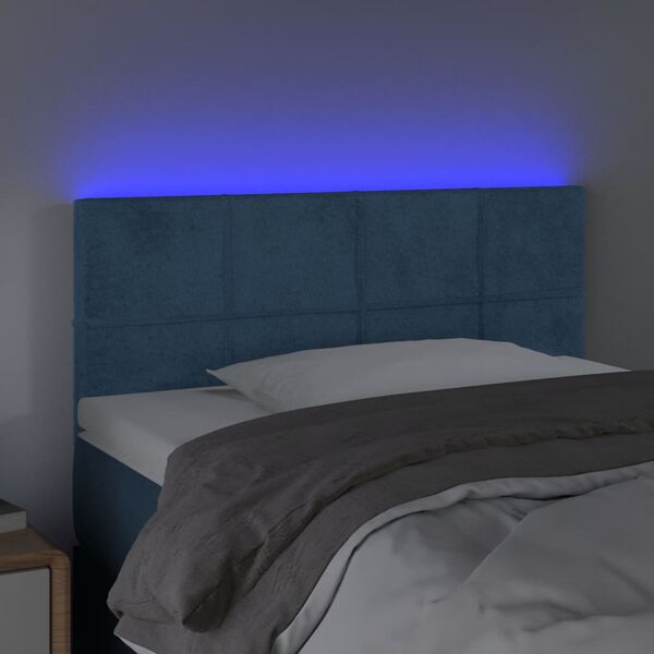 vidaXL sengegavl med LED-lys 100x5x78/88 cm fl&oslash;jl m&oslash;rkebl&aring;