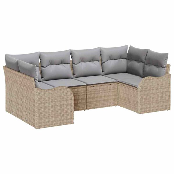 vidaXL Havesofa S&aelig;t med pude 6 pcs beige og lysegr&aring; Poly rattan