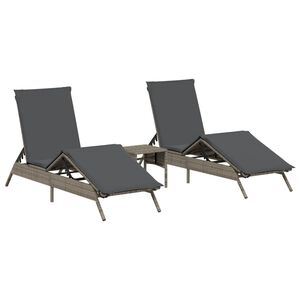 vidaXL liggestole 2 stk. med bord polyrattan gr&aring;