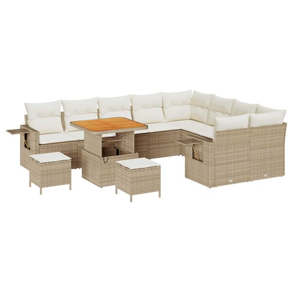 vidaXL Havesofa S&aelig;t med pude 12 pcs Beige og creme polyrattan