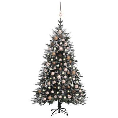 vidaXL kunstigt juletræ med LED og kuglesæt + puddersne PVC PE 150 cm
