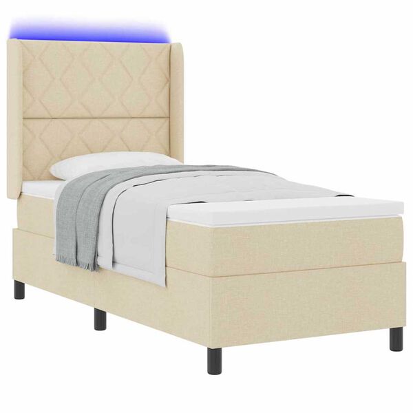 vidaXL LED Box Spring Bed med madras Creme 100 x 200 cm Stof