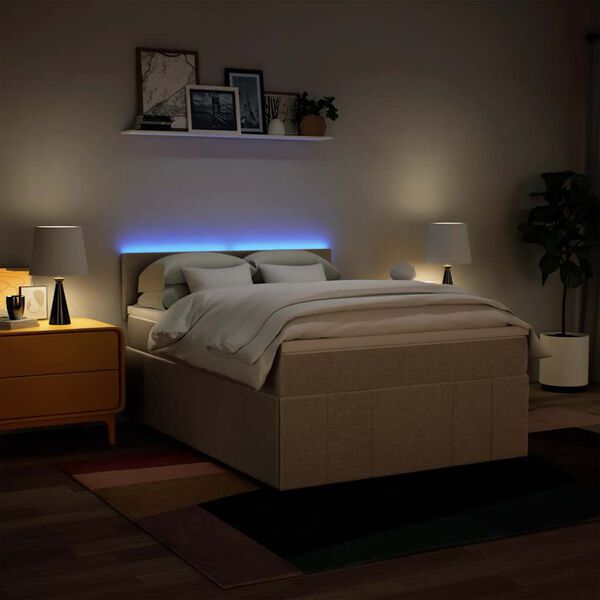 vidaXL kontinentalseng med madras 140x190 cm stof cremefarvet