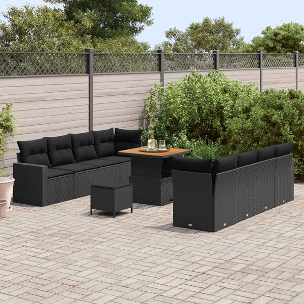 vidaXL Havesofa S&aelig;t 11 pcs Sort polyrattan