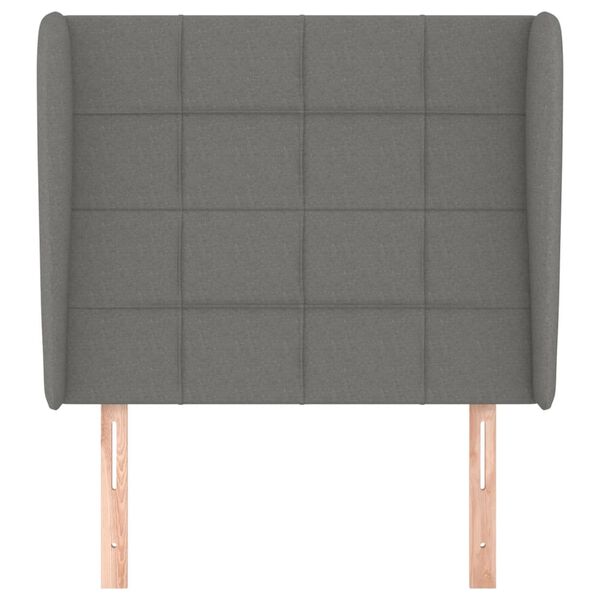 vidaXL sengegavl med kanter 93x23x118/128 cm stof m&oslash;rkegr&aring;