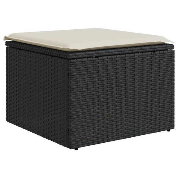 vidaXL haveskammel med hynde 55x55x37 cm polyrattan sort