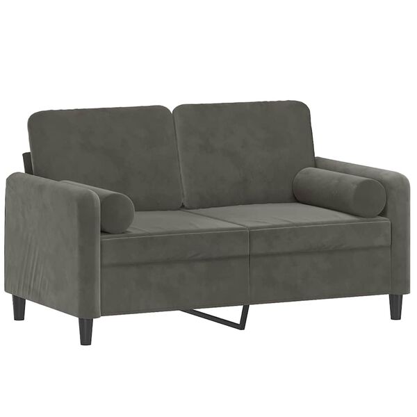 vidaXL 2-personers sofa med puder og hynder 120 cm velour m&oslash;rkegr&aring;