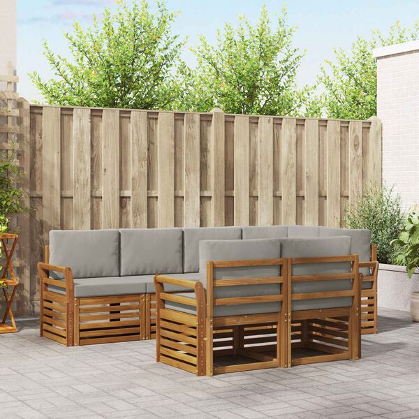 vidaXL Sektionalsofa s&aelig;t 7 pcs Naturlig og Lys Gr&aring; Massivt Akacietr&aelig;