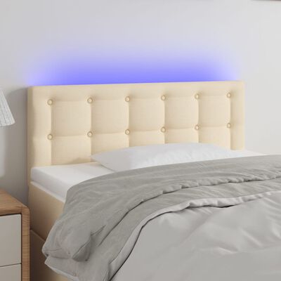 vidaXL sengegavl med LED-lys 100x5x78/88 cm stof cremefarvet