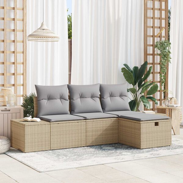 vidaXL Havesofa S&aelig;t med pude 4 pcs Beige Poly rattan