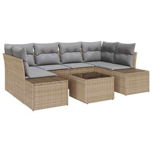 vidaXL Havesofa S&aelig;t med pude 7 pcs Beige polyrattan