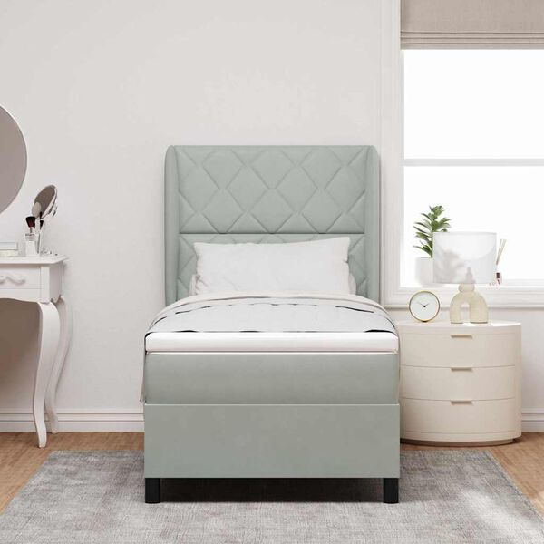 vidaXL Box spring seng med madras Lysegr&aring; 200 x 90 cm Fl&oslash;jl