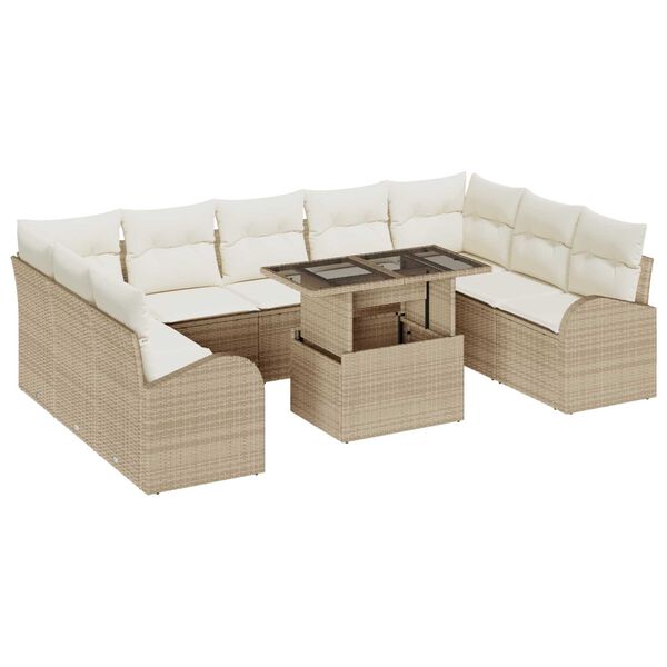 vidaXL Havesofa S&aelig;t med pude med opbevaring 10 pcs Beige Poly rattan