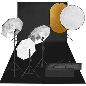 vidaXL fotostudies&aelig;t med lampes&aelig;t + baggrund og reflektor