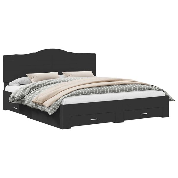 vidaXL Sengestel med hovedg&aelig;rde Sort 200 x 200 cm Konstrueret tr&aelig;