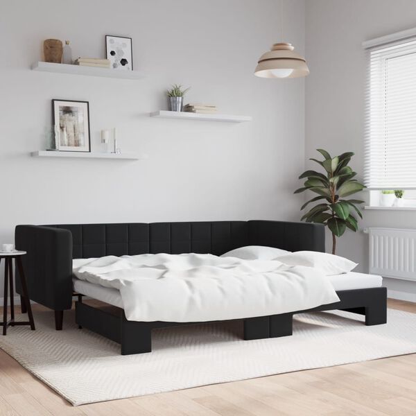vidaXL daybed med udtr&aelig;k 90x200 cm velour sort