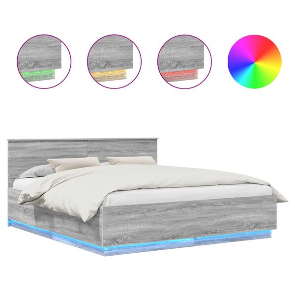 vidaXL Sengestel Gr&aring; Sonoma 200 x 200 cm Konstrueret tr&aelig;