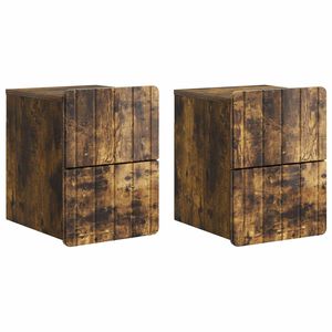 vidaXL V&aelig;gh&aelig;ngt Natbord med skuffe 2 pcs R&oslash;get eg 33 x 34,5 x 43 cm