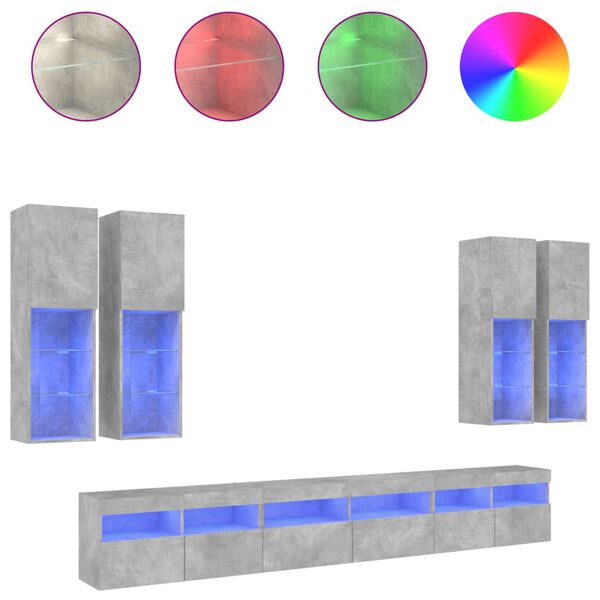 vidaXL v&aelig;gh&aelig;ngt tv-m&oslash;bel 7 dele med LED-lys betongr&aring;