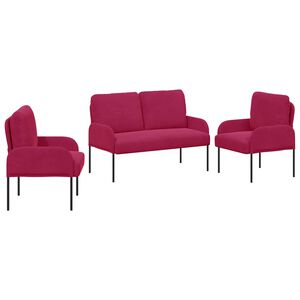 vidaXL Sofas&aelig;t med pude 3 pcs Vinr&oslash;d 115 x 56 x 80 cm Krydsfin&eacute;r