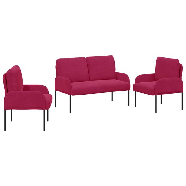 vidaXL Sofas&aelig;t med pude 3 pcs Vinr&oslash;d 115 x 56 x 80 cm Krydsfin&eacute;r