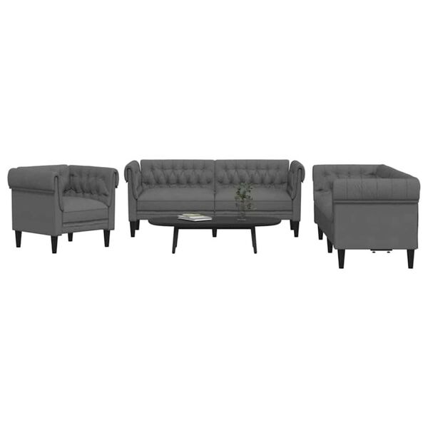 vidaXL Stue Sofa 3 pcs M&oslash;rkegr&aring; Stof
