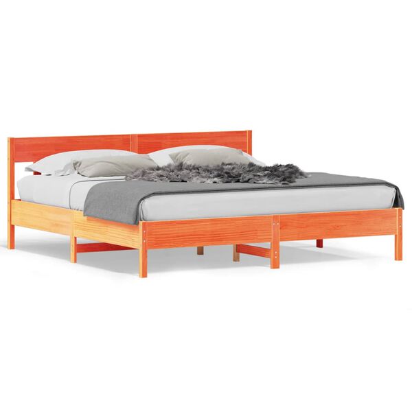 vidaXL sengeramme uden madras 200x200 cm massivt fyrretr&aelig; gyldenbrun