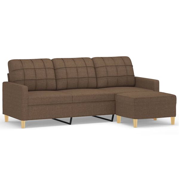 vidaXL 3-personers sofa med fodskammel 180 cm stof Brun