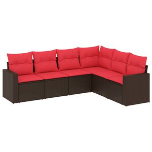 vidaXL sofas&aelig;t til haven 6 dele med hynder polyrattan brun