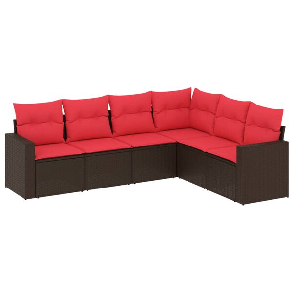 vidaXL sofas&aelig;t til haven 6 dele med hynder polyrattan brun