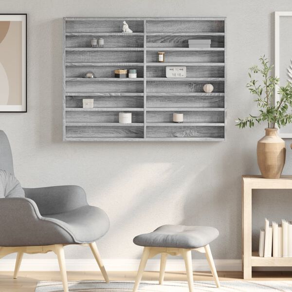 vidaXL vitrineskab 100x8,5x75 cm konstrueret tr&aelig; gr&aring; sonoma-eg