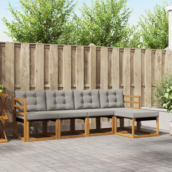 vidaXL Udend&oslash;rs sofagruppe med pude 5 pcs Naturlig og Lys Gr&aring;