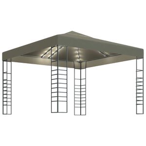 vidaXL pavillon med LED-lysk&aelig;der 3x3 m gr&aring;brun