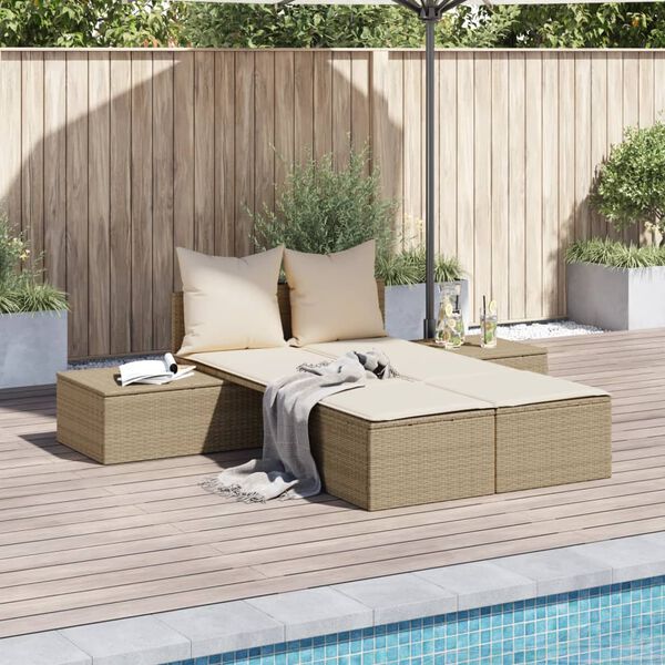 vidaXL solseng med hynder polyrattan beige