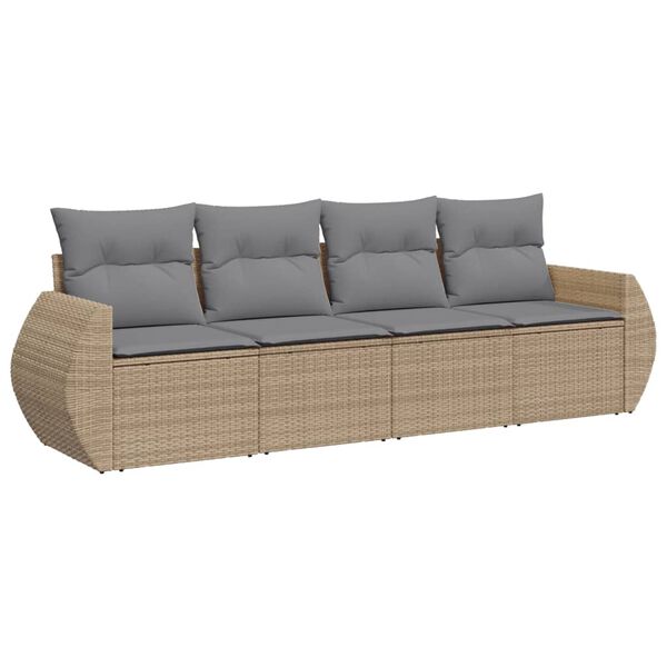 vidaXL sofas&aelig;t til haven 4 dele med hynder polyrattan beige