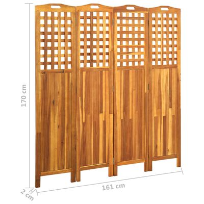 vidaXL 4-panels rumdeler 161x2x170 cm massivt akacietræ