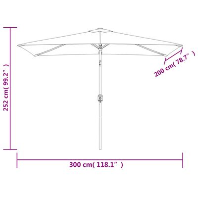 vidaXL udendørs parasol med metalstang 300 x 200 cm gråbrun