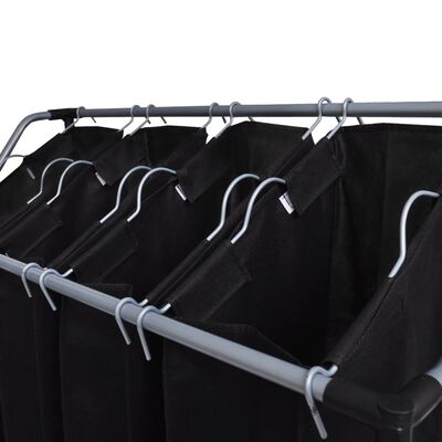 vidaXL vasketøjskurv med 4 poser sort grå