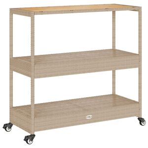 vidaXL barvogn med 3 hylder polyrattan og massivt akacietr&aelig; beige