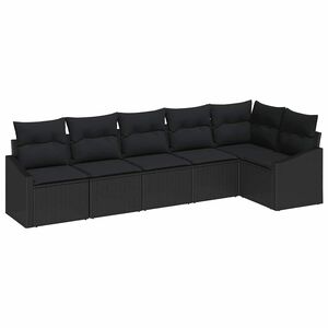 vidaXL Havesofa S&aelig;t med pude med opbevaring 6 pcs Sort polyrattan