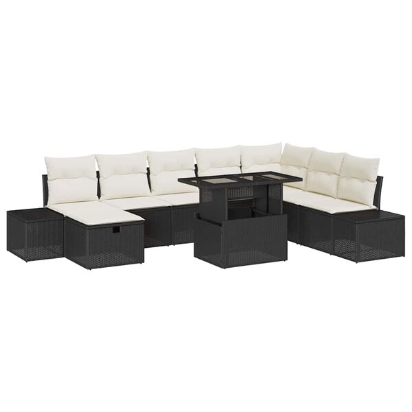 vidaXL Havesofa S&aelig;t 9 pcs Sort polyrattan