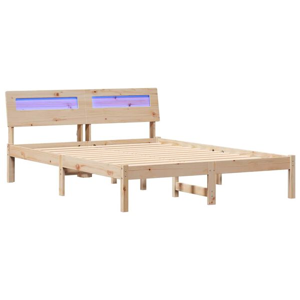 vidaXL Sengestel med hovedg&aelig;rde Brun 140 x 190 cm Massiv fyrretr&aelig;