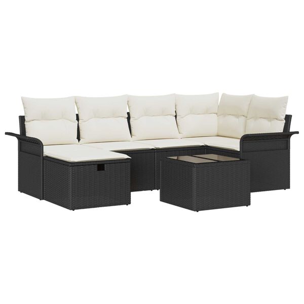 vidaXL Havesofa S&aelig;t med pude 7 pcs Sort og Cream polyrattan