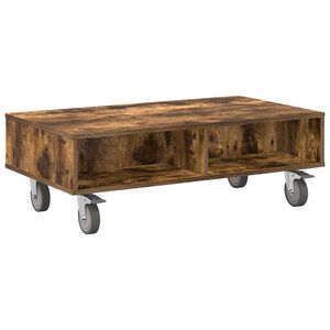 vidaXL Sidebord med hjul R&oslash;get eg 90 x 50 x 30 cm Konstrueret tr&aelig;