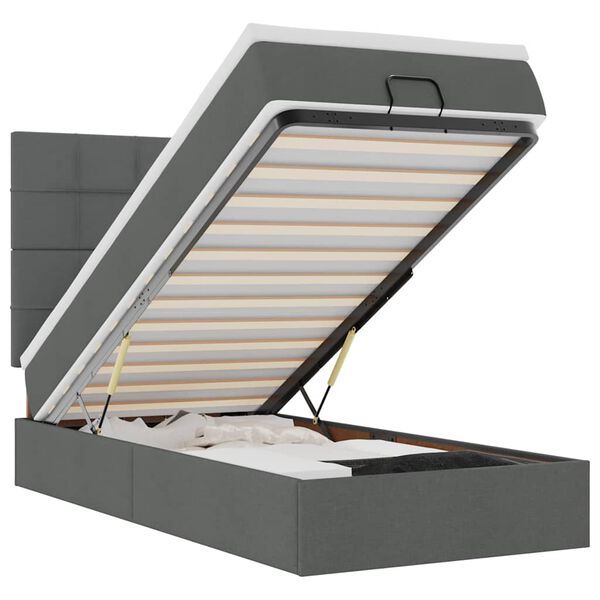 vidaXL ottoman seng med madras m&oslash;rkegr&aring; 90x200 cm stof