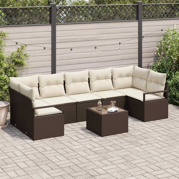vidaXL Sofa S&aelig;t 8 pcs Brun og Creme polyrattan