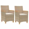 vidaXL havestole 2 stk. med hynder polyrattan og massivt tr&aelig; beige