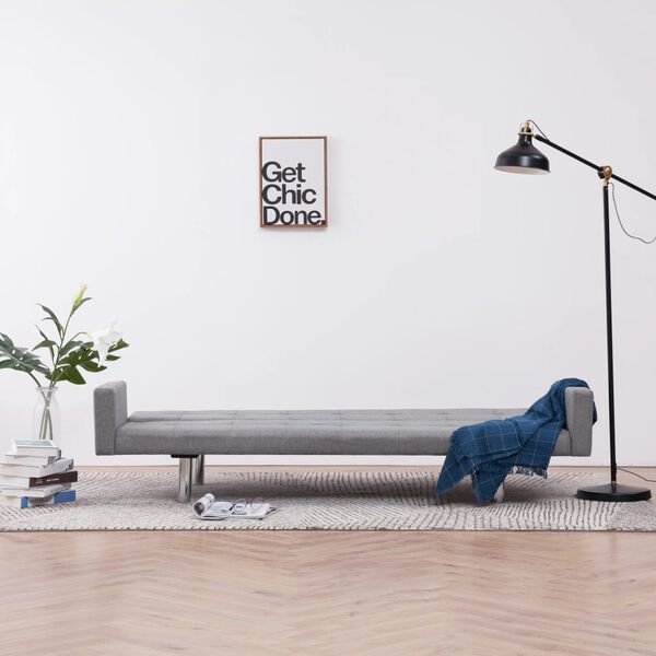 vidaXL sovesofa med arml&aelig;n lysegr&aring; polyester